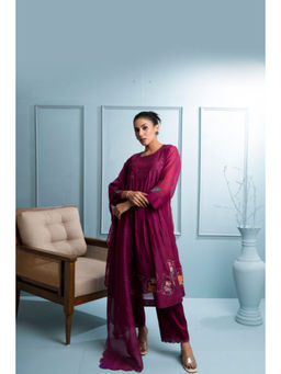 The White Tree Studio - Burgundy Chanderi Kurta with Pant and Dupatta