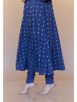 The Indian Ethnic Co. - Miral Blue Solid Slub Cotton Churidar