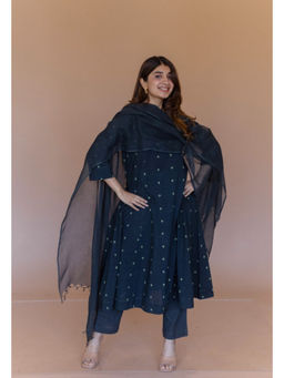 The Indian Ethnic Co. - Black Solid Cotton Kota Doria Dupatta