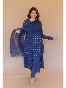 The Indian Ethnic Co. - Blue Solid Cotton Kota Doria Dupatta