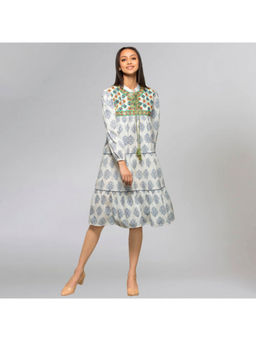 First Resort by Ramola Bachchan - Green Embroidered Peasant Dress