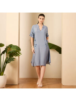 First Resort by Ramola Bachchan - Chambray Embroidered Dress