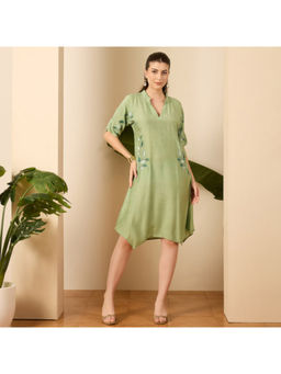 First Resort by Ramola Bachchan - Fern Green Embroidered Dress