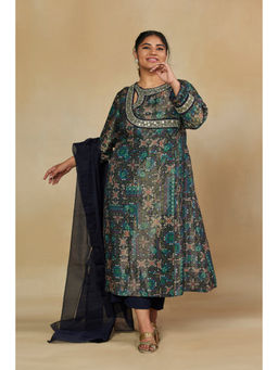 Mamicha - Stylised Green Angarkha with Pant and Dupatta
