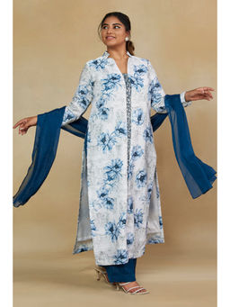 Mamicha - Blue Printed Full Sleeves Kurta with Pant