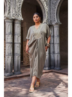 Mamicha - Moss Green Mirror Work Kaftan