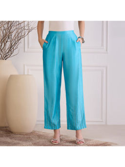 First Resort by Ramola Bachchan - Women's Aqua Cotton Straight Pant