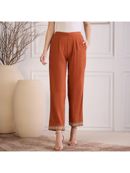 First Resort by Ramola Bachchan - Women's Brown Cotton Straight Pant
