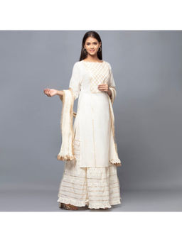 First Resort by Ramola Bachchan - Ivory Mirror Work Sharara Suit Set