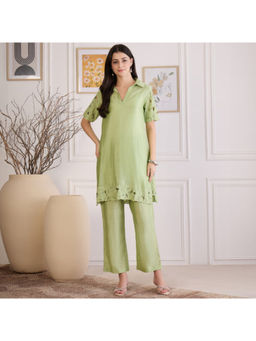 First Resort by Ramola Bachchan - Women's Olive Chanderi Solid Kurta and Pant