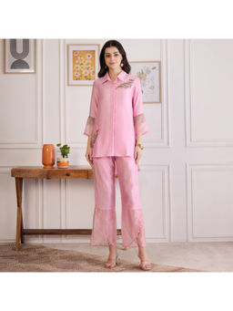 First Resort by Ramola Bachchan - Pink Pearl Hand Embroidered Co-ord Set