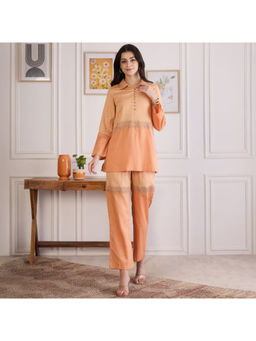 First Resort by Ramola Bachchan - Melon Dual Embroidered Set