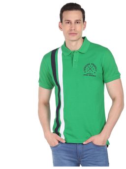 AD By Arvind - Men Green Cotton Vertical Stripe Polo Shirt