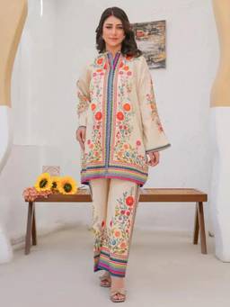 Gahan - Womens Fancy Cream Rayon Printed Kurta with Pant