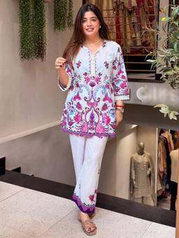 Gahan - Womens Off White Cotton Printed Kurta with Pant