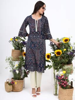 Gahan - Womens Blue Pure Cotton Kurta & Pant