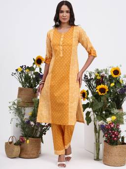Gahan - Womens Yellow Pure Cotton Kurta & Pant