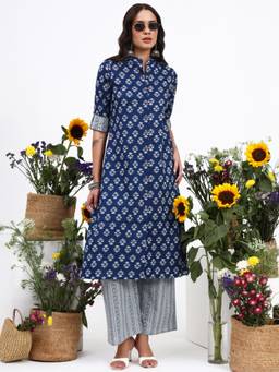 Gahan - Womens Blue Pure Cotton Kurta & Palazzo