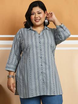Gahan - Womens Grey Printed Cotton Kurti