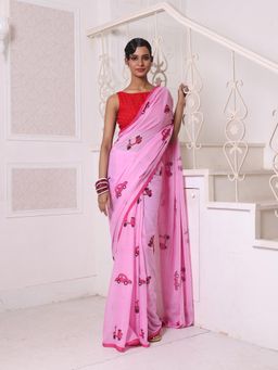 CHARUKRITI - Pink Bengali Style Mulmul Cotton Soft Saree Without Blouse