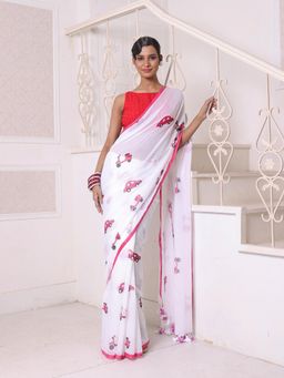 CHARUKRITI - White Bengali Style Mulmul Cotton Soft Saree Without Blouse