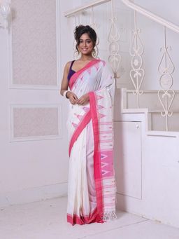 CHARUKRITI - Texture Motifs Off White Cotton Soft Saree with Unstitched Blouse