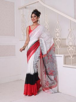 CHARUKRITI - Off White and Red Matka Soft Resham Pallu Saree with Unstitched Blouse