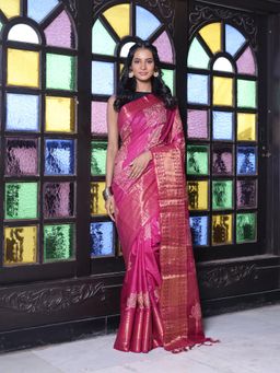 CHARUKRITI - Zari Border Purple Silk Soft Saree with Unstitched Blouse