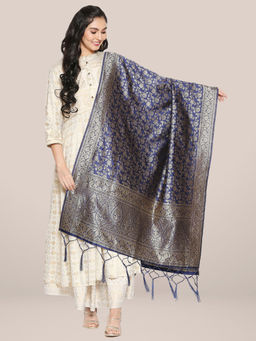Dupatta Bazaar - Womens Navy Blue Banarasi Silk Dupatta with floral Weaving
