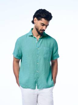 TERRA LUNA - Flint Linen Collar Shirt Aqua