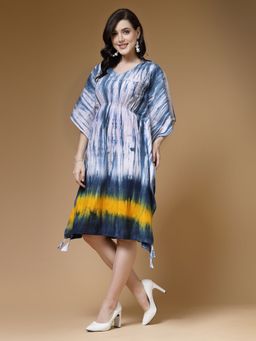 Indibelle - Blue Tie and Dye Print Cotton Kaftan Dress