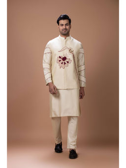 PRIYANKA HARALALKA - Beige Kurta with Bundi and Pyjama Set