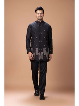 PRIYANKA HARALALKA - Black Kurta with Bundi and Pyjama Set