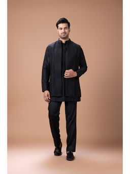 PRIYANKA HARALALKA - Black Kurta with Bundi and Pyjama Set