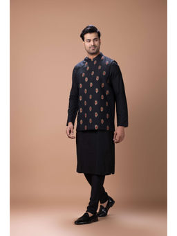 PRIYANKA HARALALKA - Black Kurta with Bundi and Pyjama Set