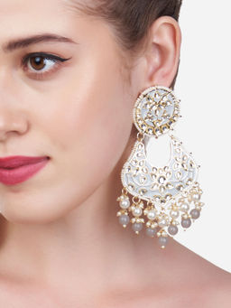 Zaveri Pearls - Grey Meenakari Kundan Floral Design Dangle Earring-ZPFK13519