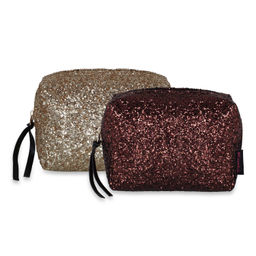 NFI Essentials - Pack Of 2 Gold & Brown Glittery Stylish Makeup Pouches (One Size)