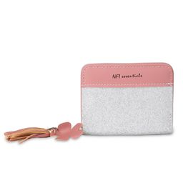 NFI Essentials - Fashion Pu Leather Mini Glitery Wallet Clutch Purse (Pink) (One Size)