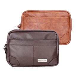 NFI Essentials - Mens Multipurpose Pack Of 2 Leather Travel Pouch Wrist Hand Bag (One Size)