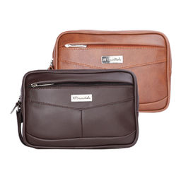 NFI Essentials - Mens Multipurpose Pack Of 2 Leather Travel Pouch Wrist Hand Bag (One Size)