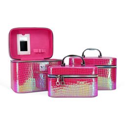 NFI Essentials - 3 Piece Vanity Box Organizer With Compact Makeup Mirror ( Y64 Pink ) (One Size)