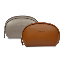 NFI Essentials - Pack Of 2 Cosmetic Pouch Silver & Tan Makeup Pouches And Vanity Kits (One Size)
