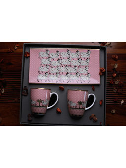 Kaunteya - Gift Set Pichwai Pink Cookie Plate And 2 Pink Mugs