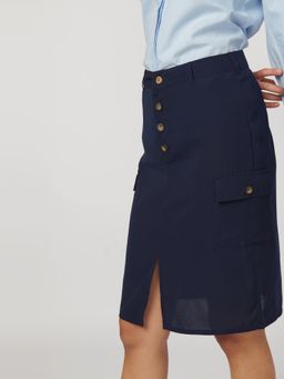 Not So Pink - Navy Blue Front Slit Skirt