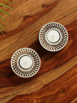 ExclusiveLane - Sparkling Mandala' Hand-Carved Blocks Tea-Light Holders In Sheesham Wood (Set of 2)