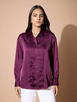 SALT Attire - Arix Wine Solid Pleated Shirt