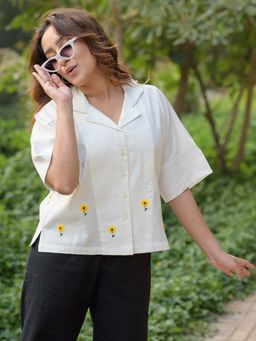 Babli - White Sunflower Embroidered Shirt