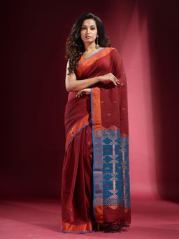 CHARUKRITI - Maroon with Ethnic Motif and Zari Design Saree with Unstitched Blouse