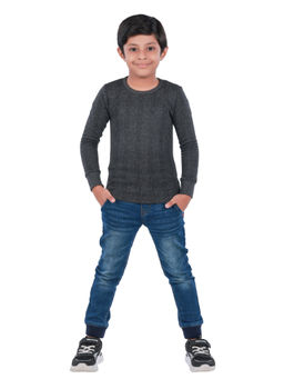 3PIN - Boys Charcoal Round Neck Thermal Top