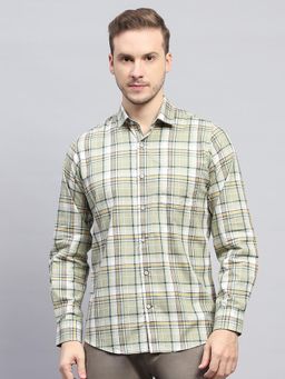 Monte Carlo - Men Checkered Green Collar Neck Full Sleeve Shirt